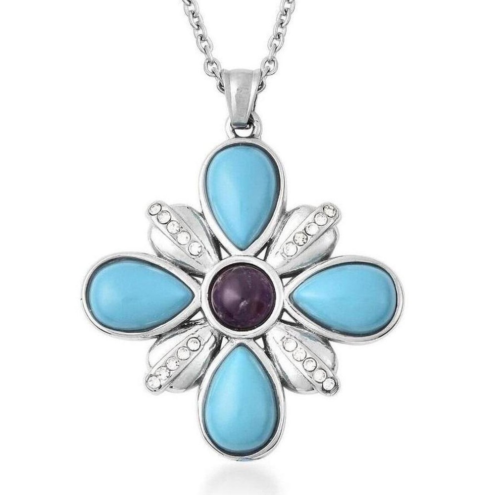 Blue Howlite Maltese cross with Amethyst stainless steel chain included
